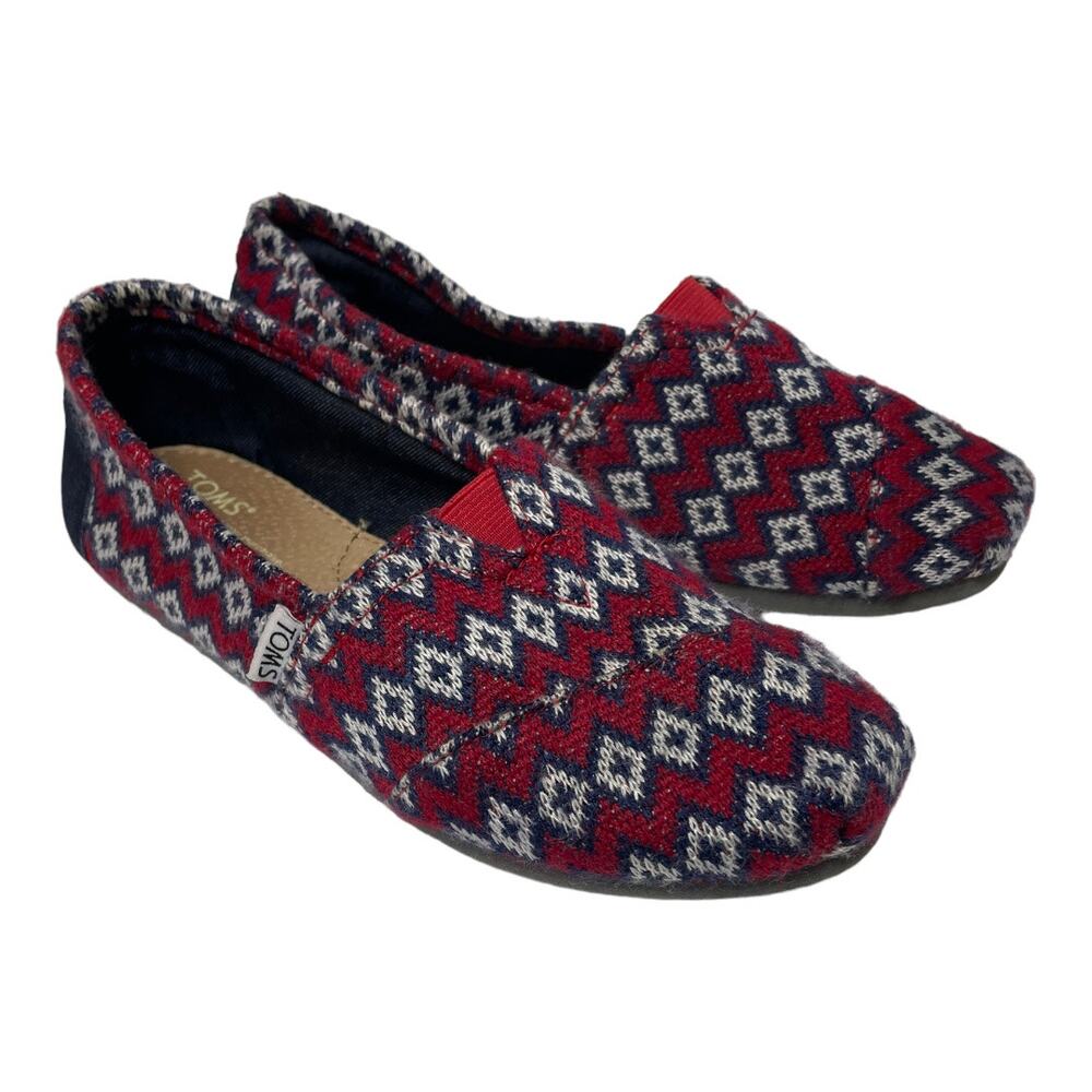 Toms Classic Knit Geometric Print Red Blue Flats 7